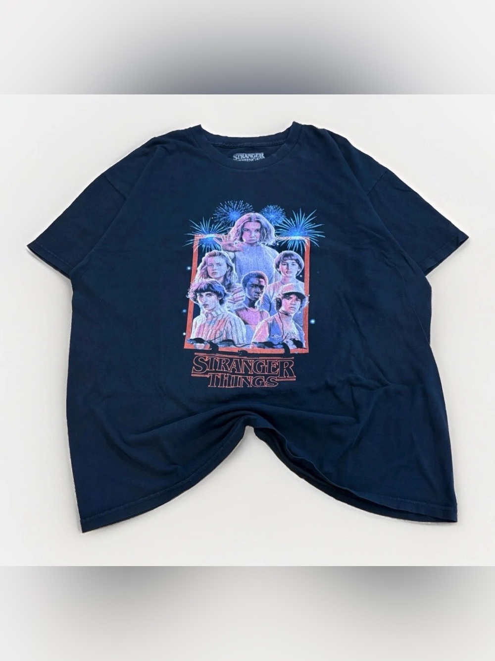 Stranger Things Fireworks T-Shirt Size XL Black Faded Netflix 2020 Sci-Fi Tee
